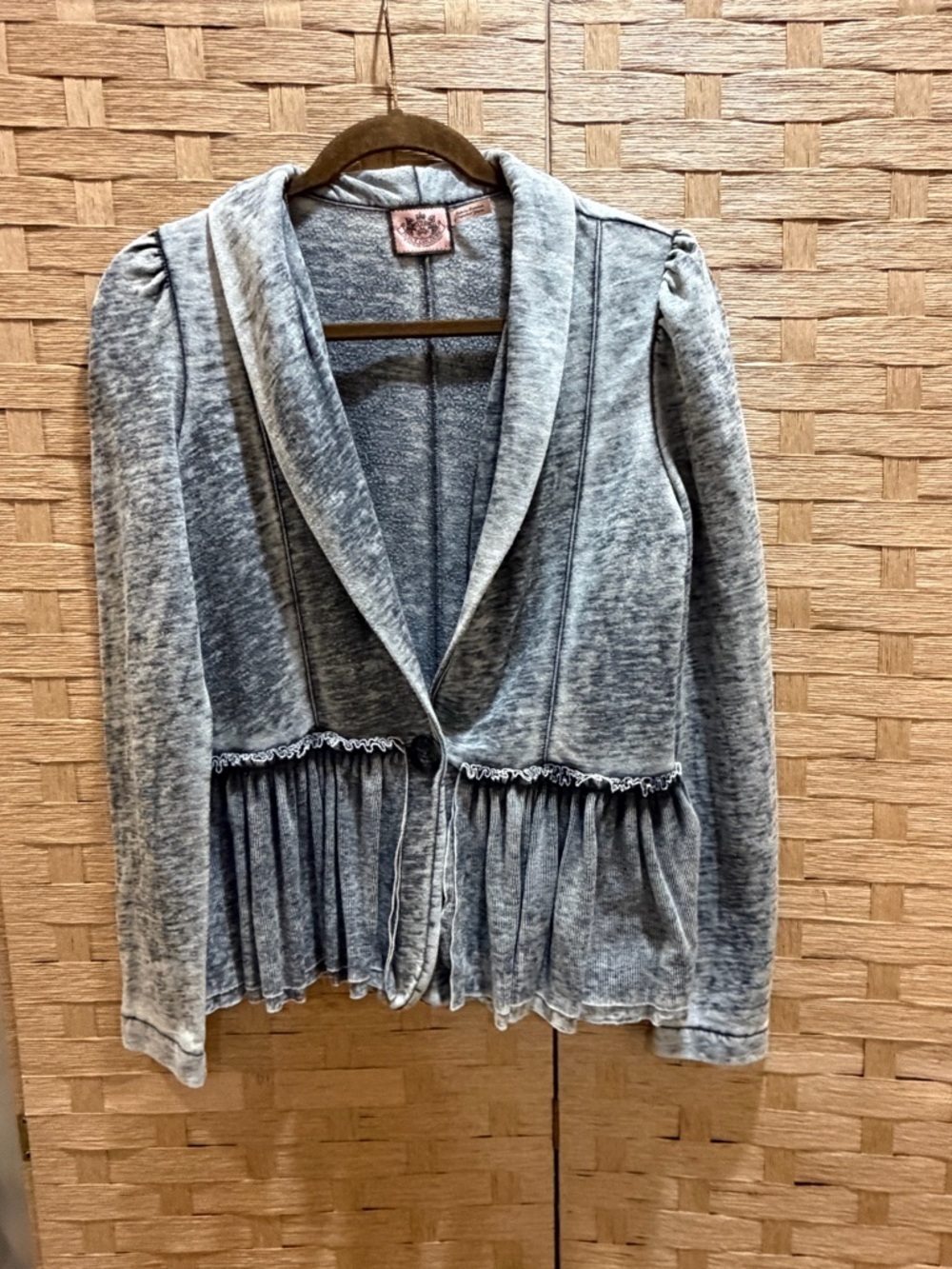 Y2K Juicy Couture Jacket L Velvet Velour Peplum Blazer in Washed Gray 2000s - Picture 2 of 5